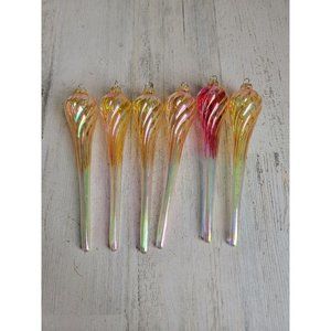 Vintage Golden glass pink twisted ornament Xmas set